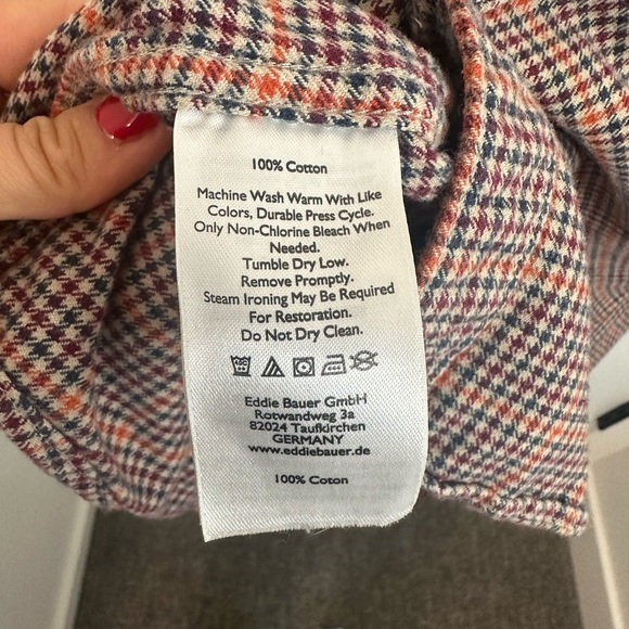 Eddie Bauer Men’s XL Classic Fit Button Down Orange Cotton Long Sleeve, Gingham - Picture 4 of 8